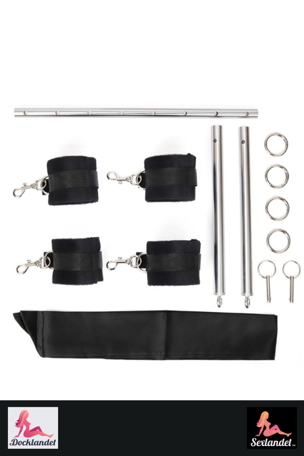 BDSM Sex Set with handcuffs, footcuffs & metal frame - Adjustable bondage kit for couples