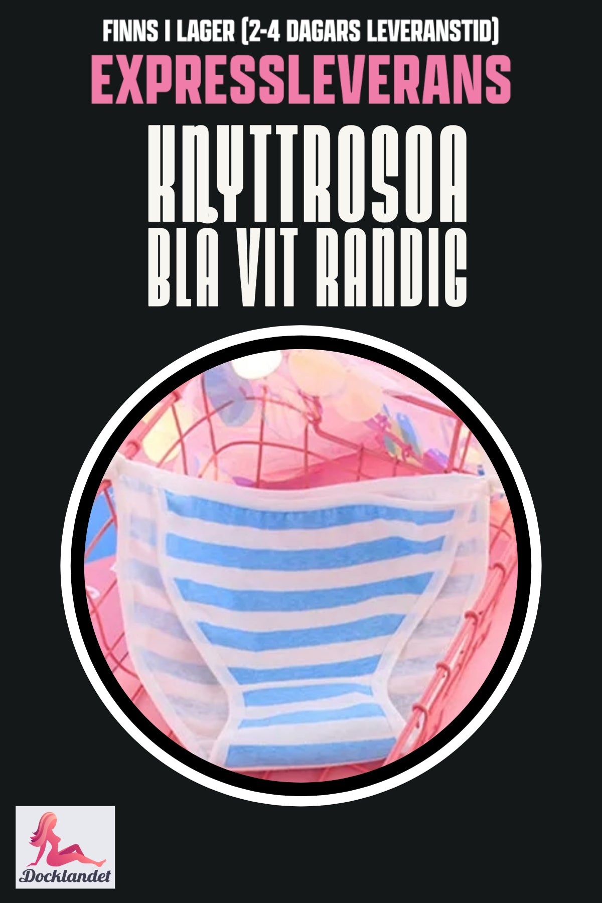 Różowy krawat dla lalki erotycznej (różowy/niebieski biały, w paski)